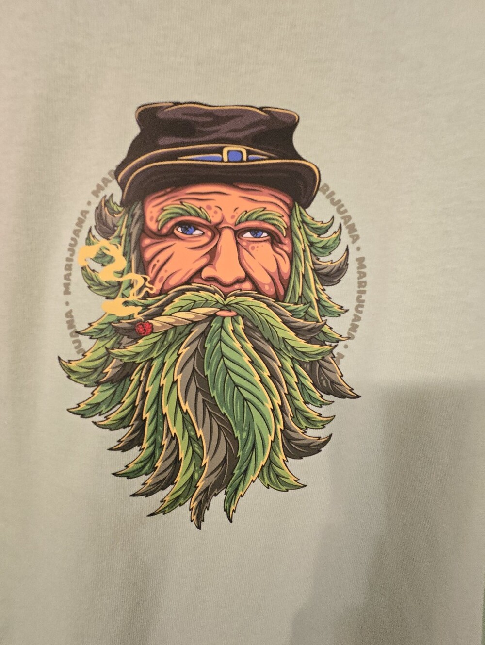 Men's Graphic Tee with Green Leaf Beard Illustration